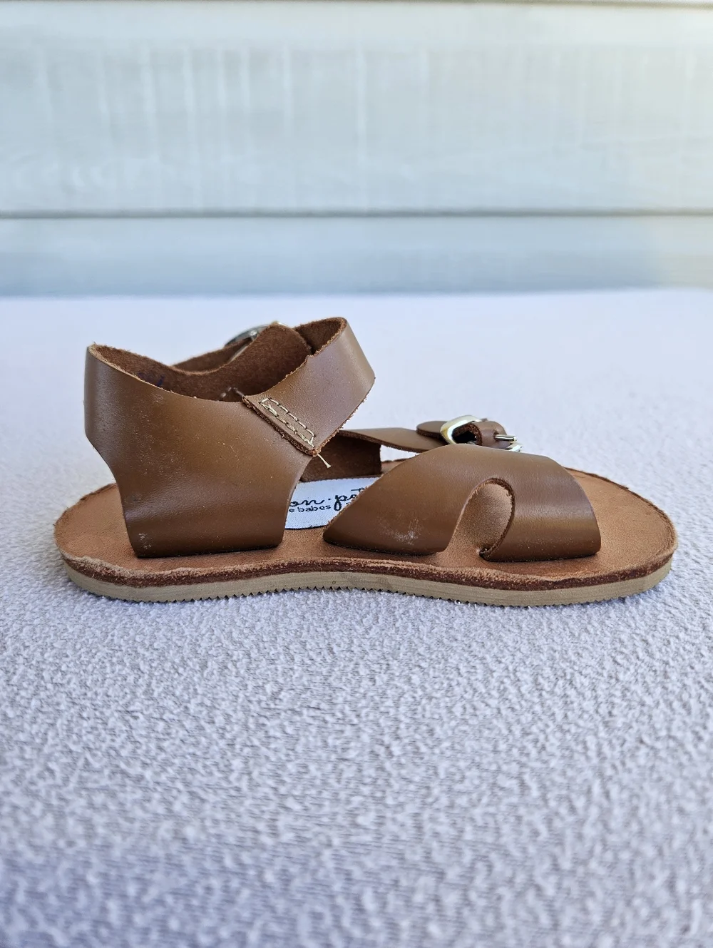 Mon Petit Cape Cod Brown Leather Strappy Sandals Baby Toddler SZ 5 Buckle Hook